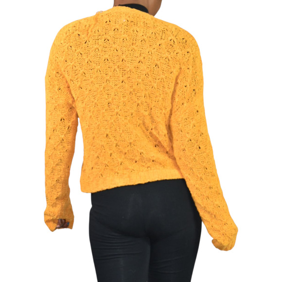 American Eagle Cropped Cardigan Sweater Yellow Slouchy Crochet Knit Boxy XS - Picture 2 of 13
